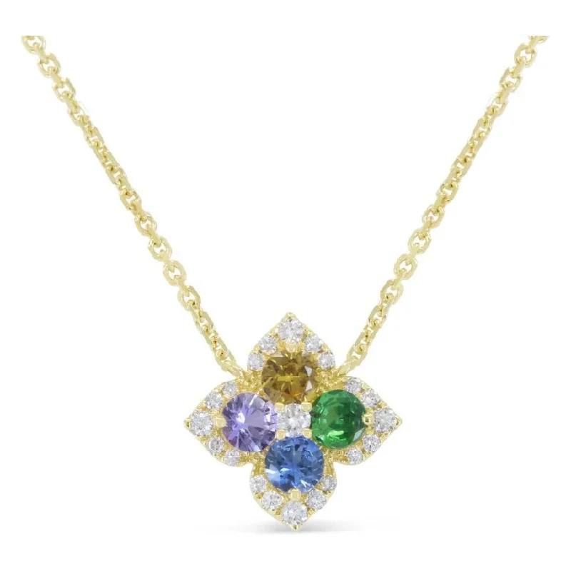 Necklace sets for women -14K Yellow Gold Multi-Sapphire Flower Pendant Necklace