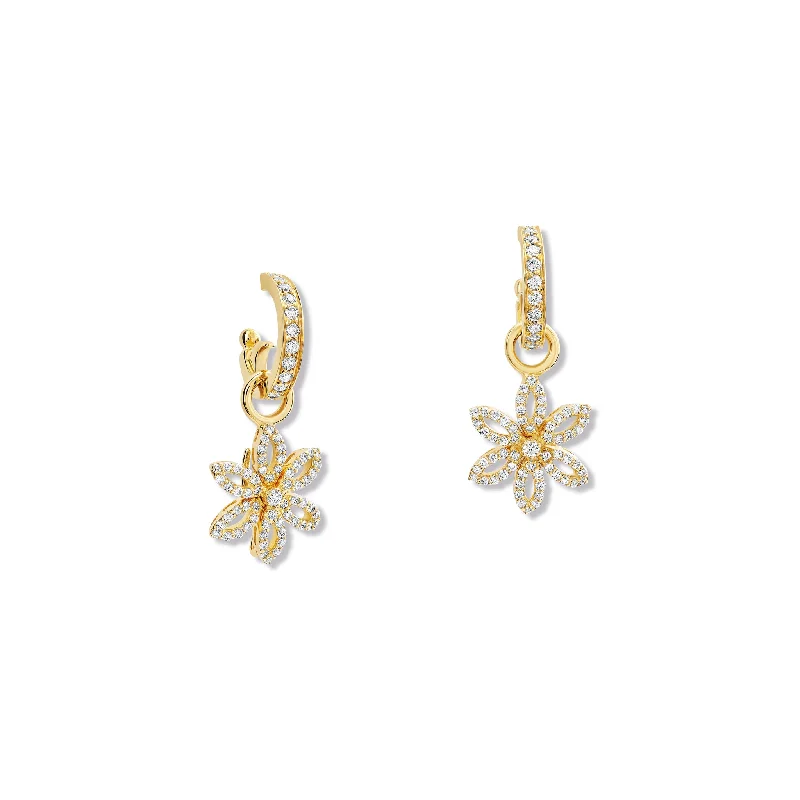 Earrings with emerald for women -Fleur de Lys Earring Drops 18ct Yellow Gold - Diamond