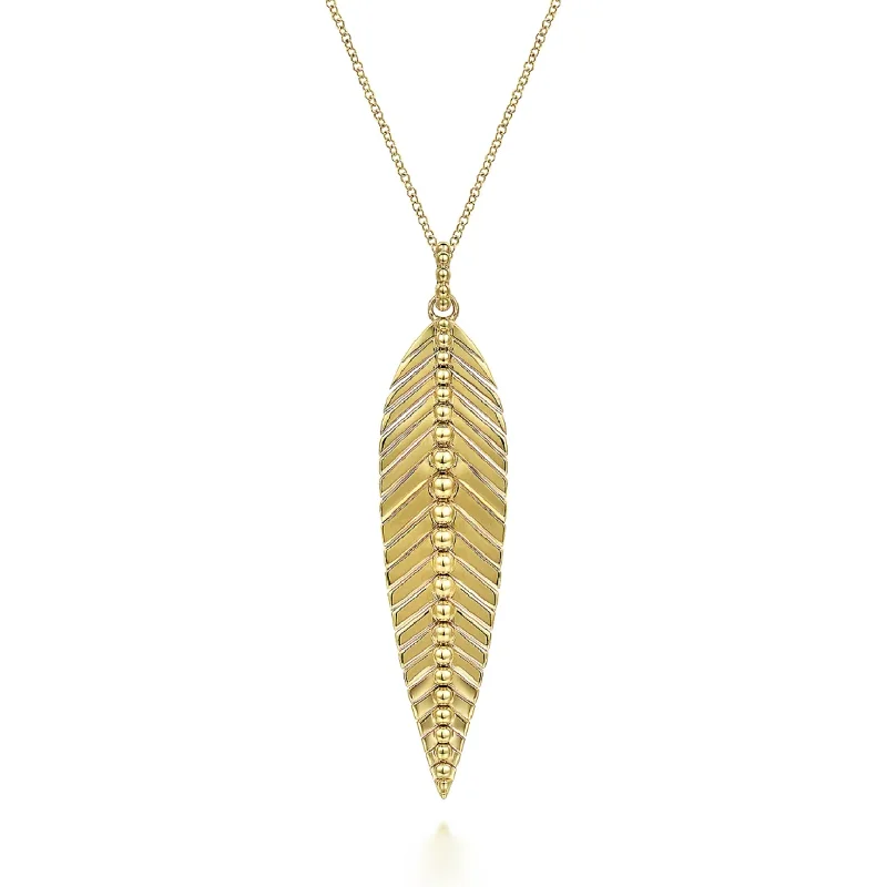 Silver chain necklaces for women -Gabriel 14K Yellow Gold Bujukan Leaf Pendant Necklace