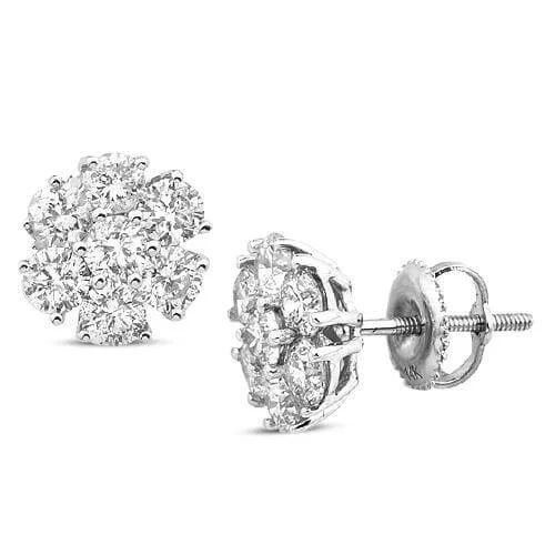 Statement earrings for women -14KW 2.15CTW STUNNING DIAMOND DOME FLOWER EARRING STUDS