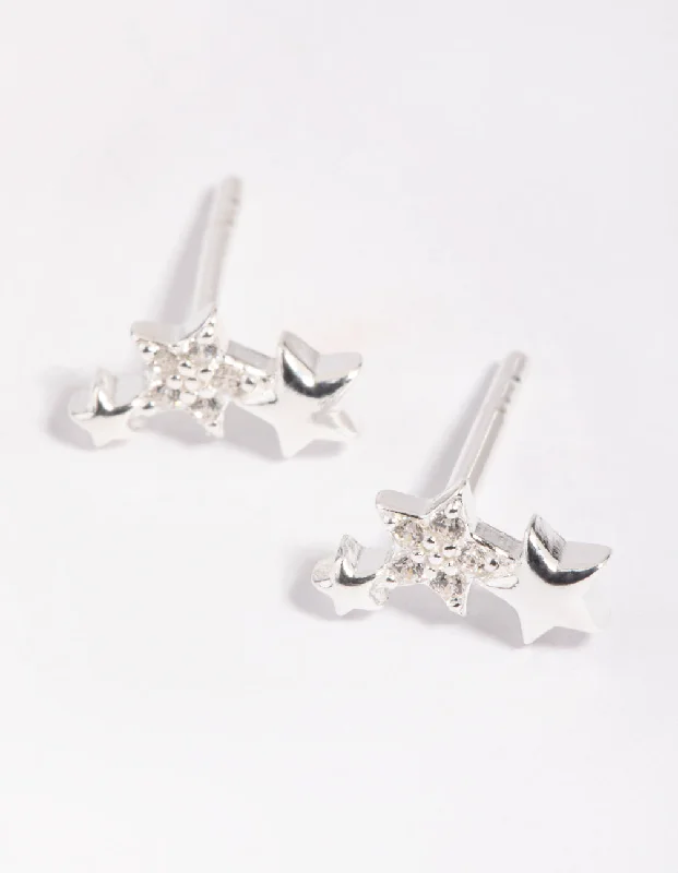 Dainty stud earrings for women -Sterling SIlver Star Stud Earrings