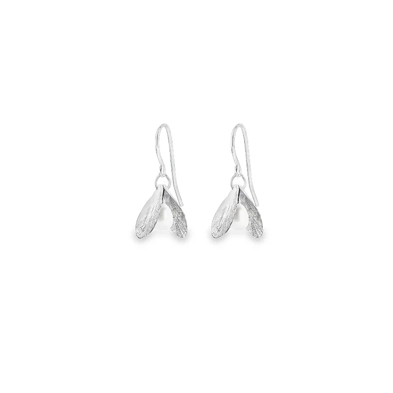 Bridal earrings for women -Silver Double Leaf and Pearl Earrings