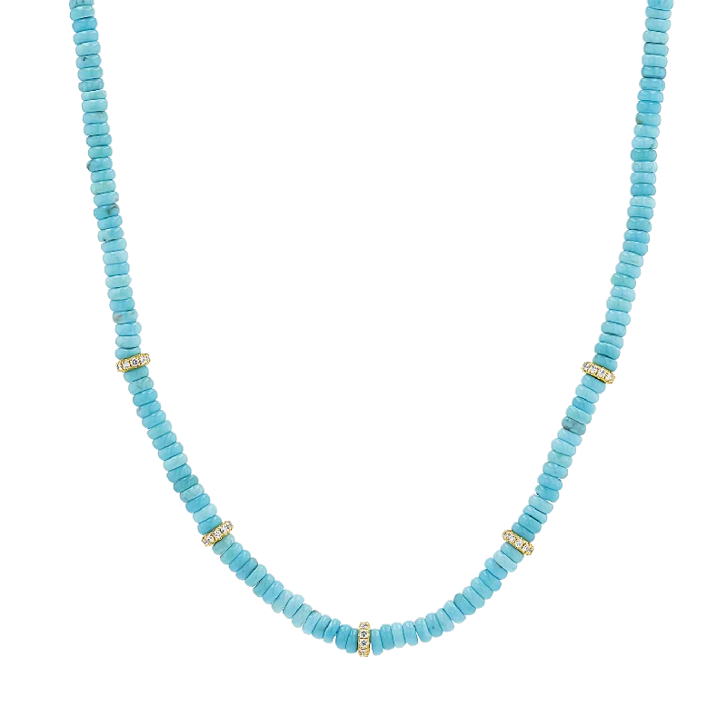 Multi-layered necklaces for women -Turquoise Diamond Bead Necklace