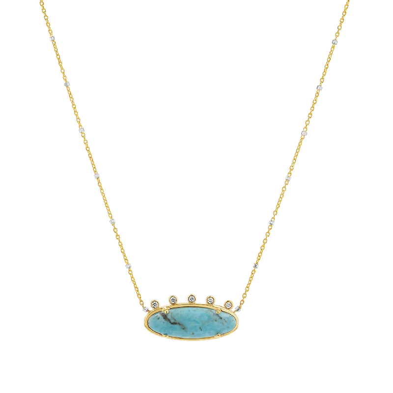 Gold and silver necklaces for women -Diamond Oval Turquoise Necklace