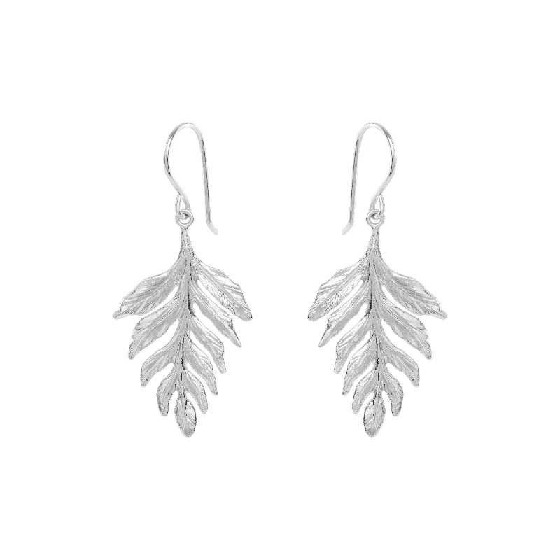 Earrings with emerald for women -Silver Fern Drop Earrings