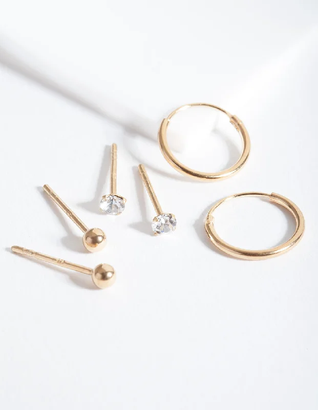 Round stud earrings for women -Gold Plated Sterling Silver Classic Earring Pack