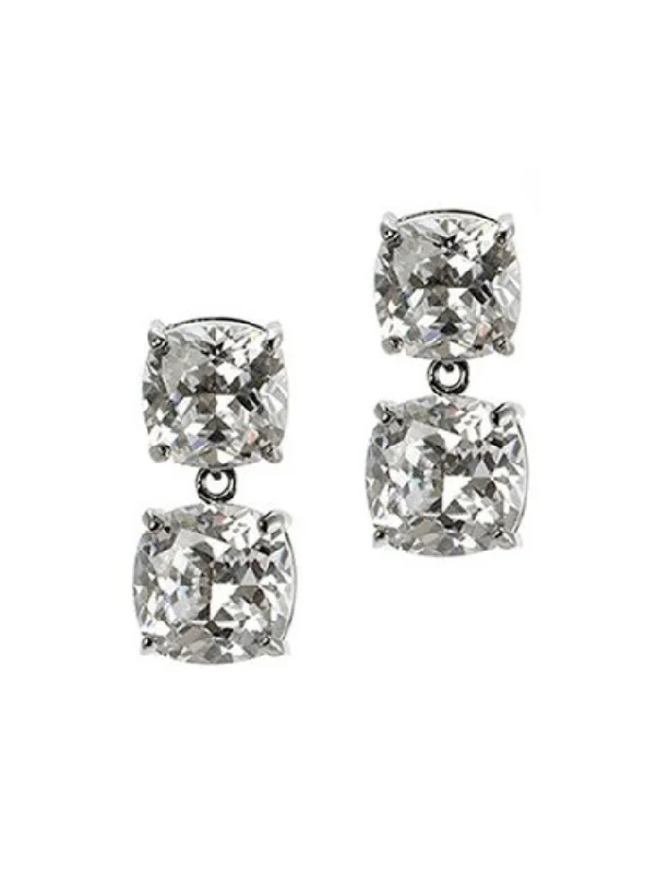 Diamond drop earrings for women -Double Cushion Drop Earrings