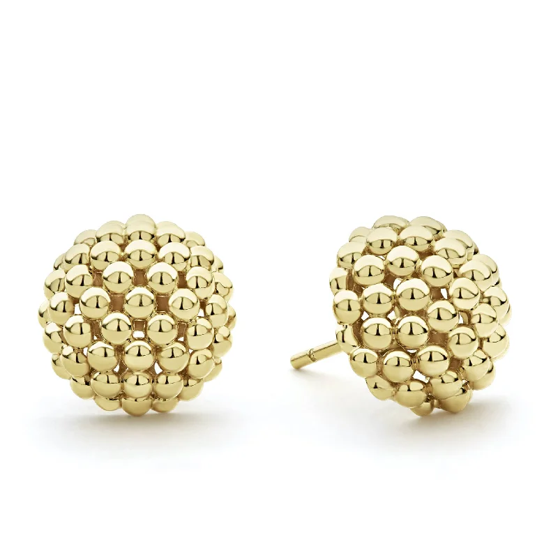 Luxury gold earrings for women -Caviar Gold Large 18K Gold Beaded Stud Earrings