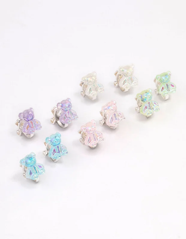 Pearl earrings for women -Kids Rainbow Gummy Bear Clip On Earrings 5-Pack