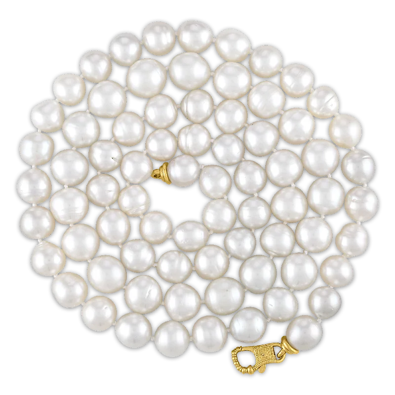 Necklace with gemstone charms for women -Long South Sea Pearl Strand with Fibula Clasp