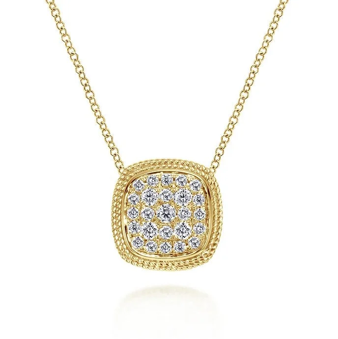 Layered necklaces for women -Gabriel 14K Yellow Gold Cushion Shape Diamond Pave Pendant Necklace