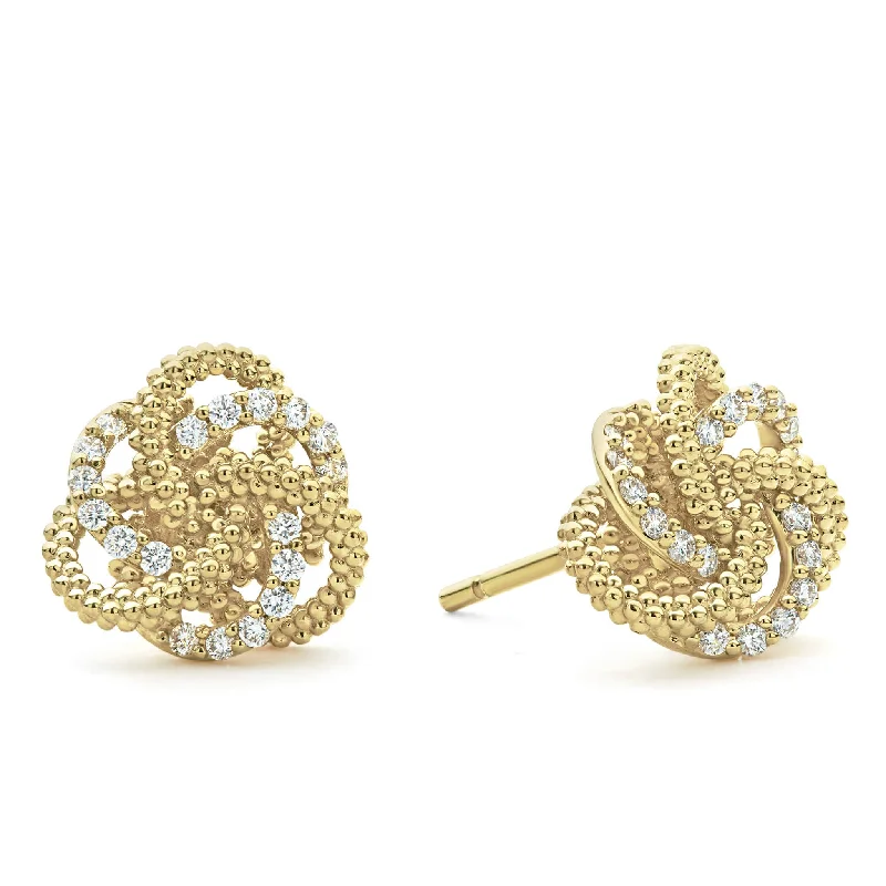 Hoop diamond earrings for women -Love Knot Large 18K Gold Love Knot Diamond Earrings