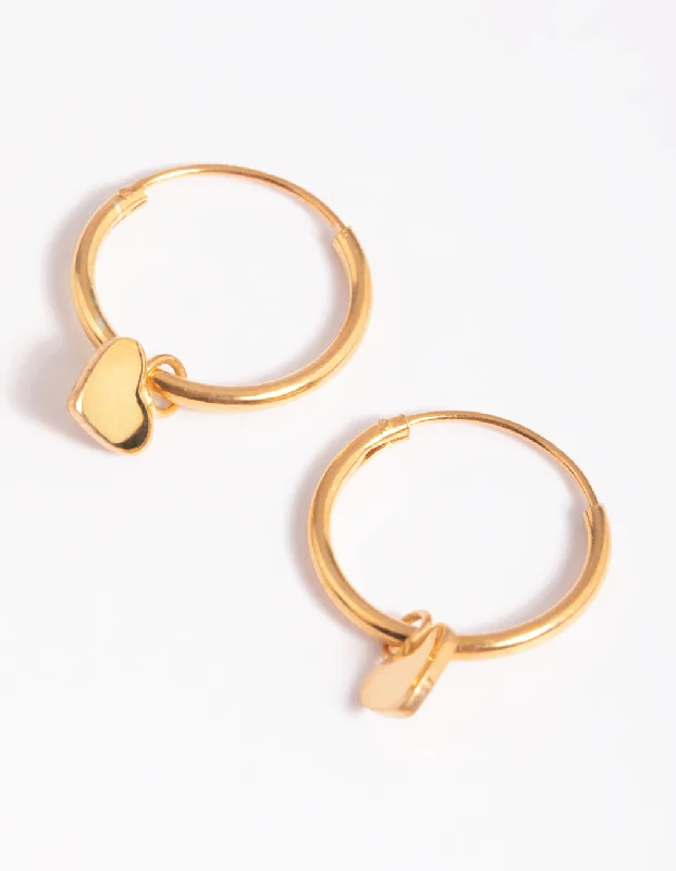 Custom-made earrings for women -Gold Plated Sterling Silver Heart Huggie Hoop Earrings