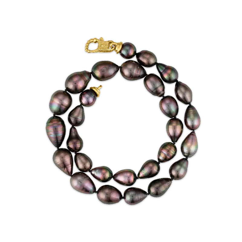 Gold-plated necklaces for women -Rose Tahitian Pearl Strand with Fibula Clasp