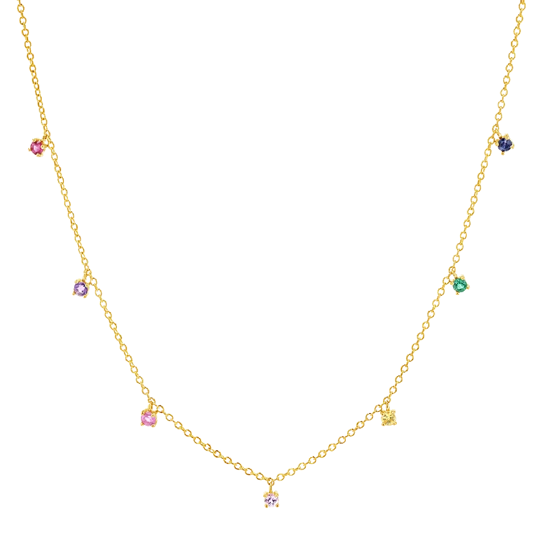 Long chain necklaces for women -Rainbow Gemstone Drop Necklace