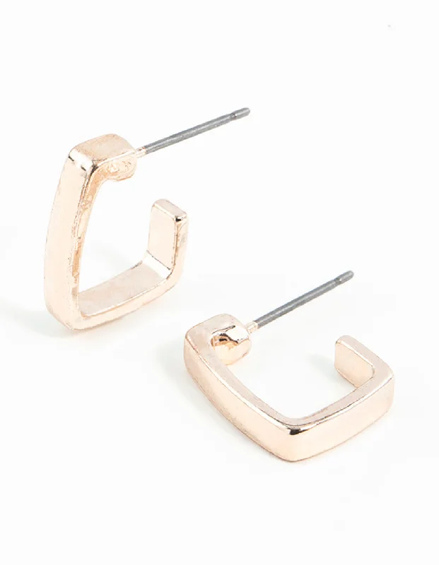 Heart-shaped earrings for women -Rose Gold Thick Square Hoop Earrings