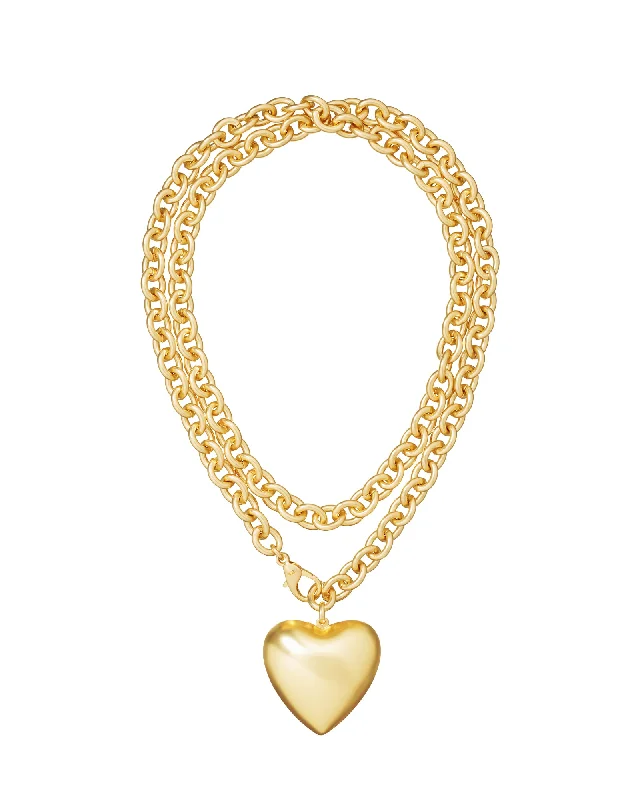 Layered necklaces for women -The Puffy Heart Necklace in Gold