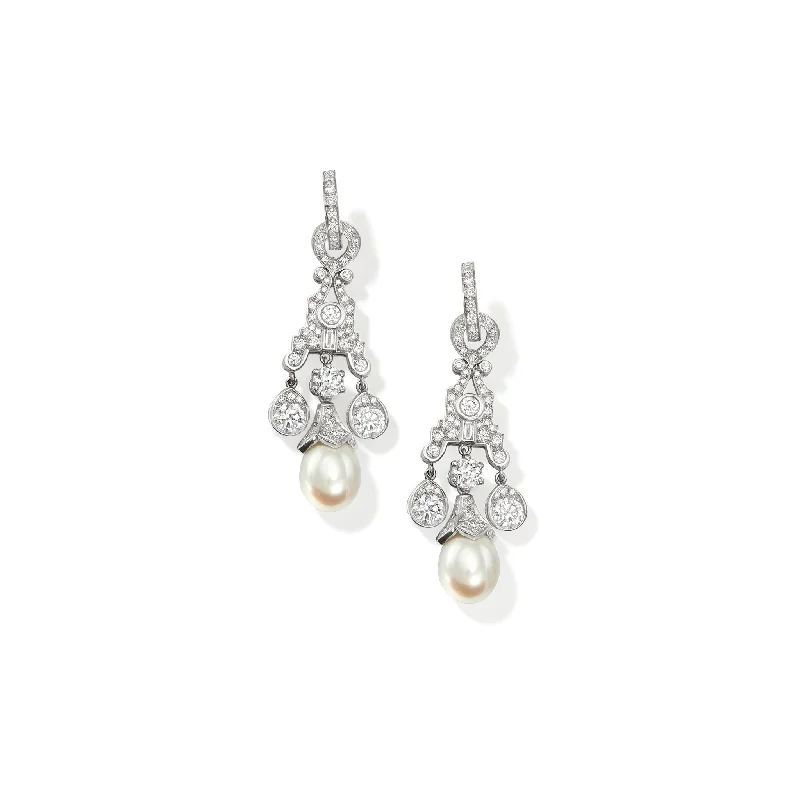 Large hoop earrings for women -Maharani Earring Drops 18ct White Gold - Diamond & Pearl