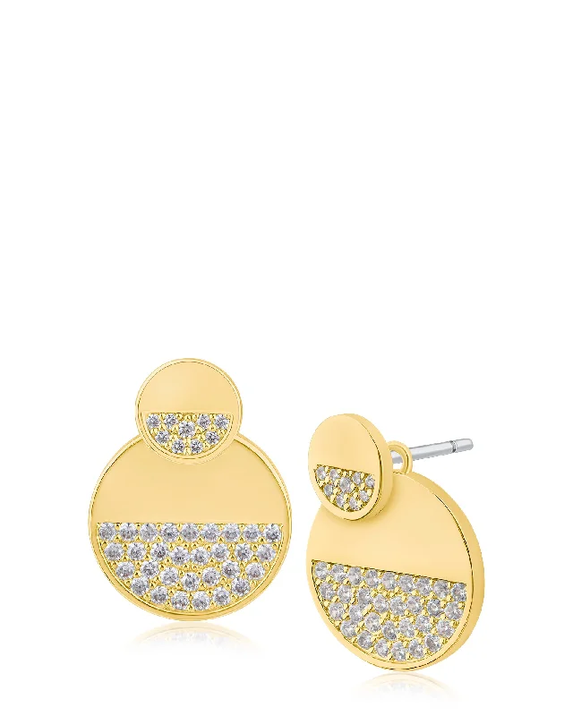 Personalized gold earrings for women -Pave Double Disc Earrings