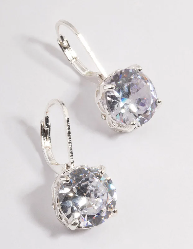 Multi-layered earrings for women -Silver Cubic Zirconia Mega Stone Huggie Earrings