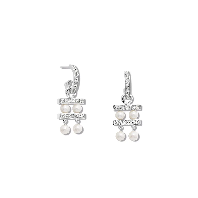 Designer stud earrings for women -Couture Double Earring Drops 18ct White Gold - Diamond Pavé & Pearl