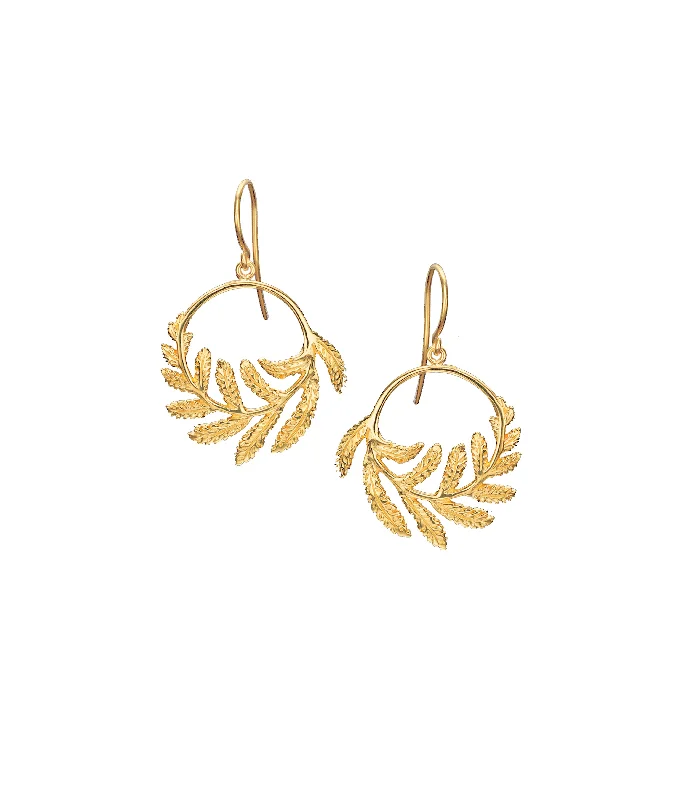 Rose gold stud earrings for women -18ct Solid Gold Fern Hoop Earrings