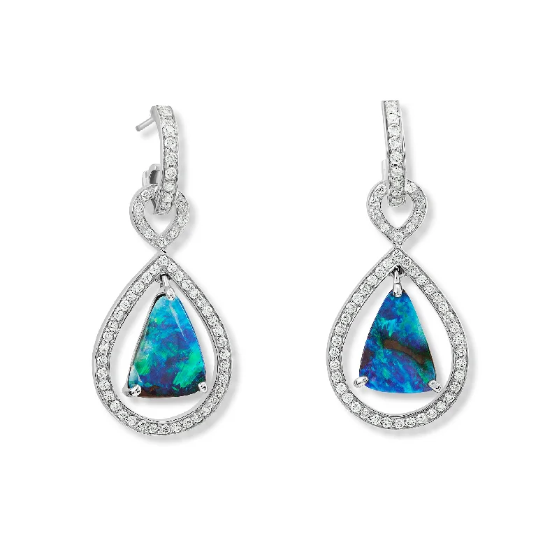 Fashion earrings for women -Octavia Margarita Earring Drops 18ct White Gold - Blue Opal & Diamond