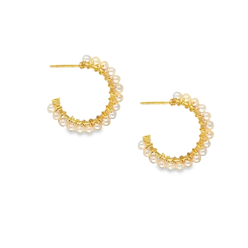 Fashionable earrings for women -Seed Pearl Hoop Earrings