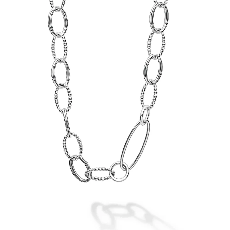 Choker-style necklaces for women -Lagos 34" Sterling Silver Signature Caviar Smooth & Oval Link Necklace