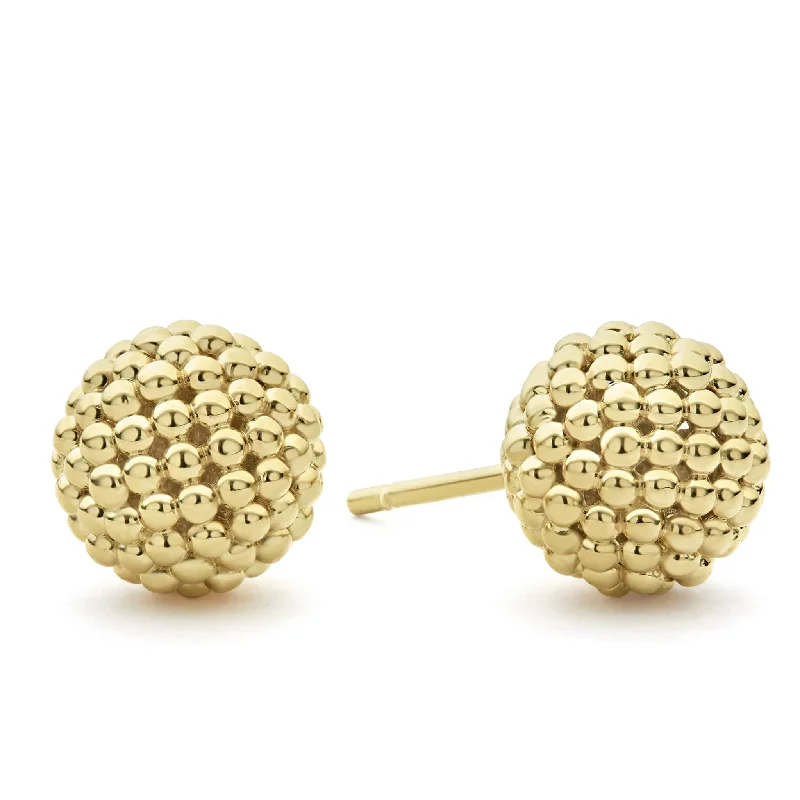 Chunky hoop earrings for women -Caviar Gold Beaded 18K Gold Stud Earrings