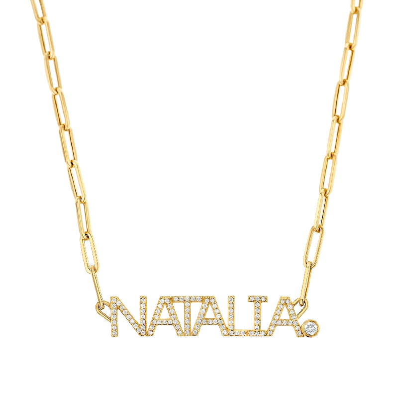 Classic necklaces for women -Custom Paper Clip Diamond Name Necklace