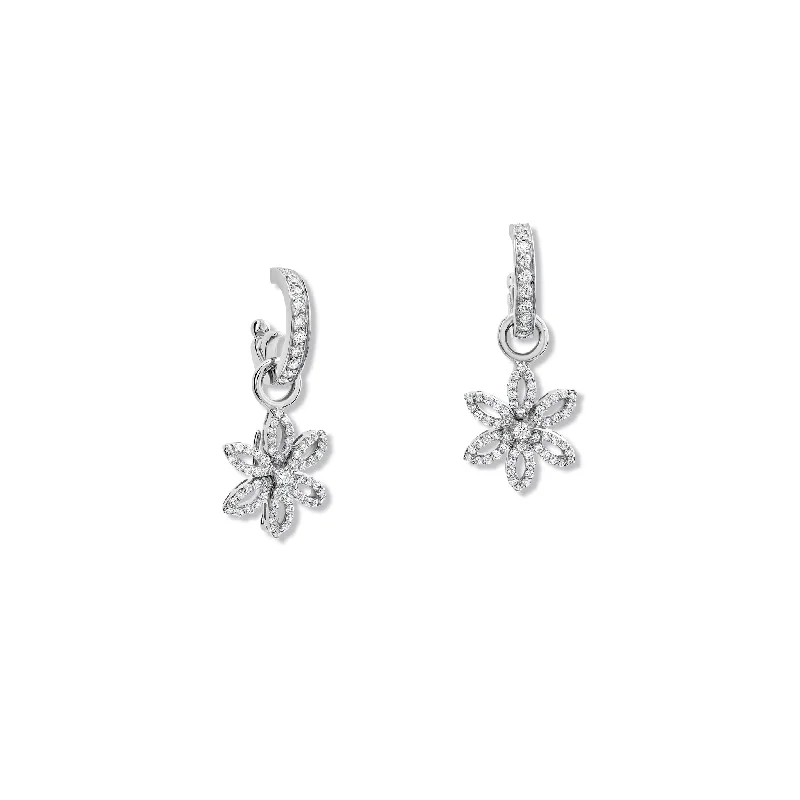 Geometric earrings for women -Fleur de Lys Earring Drops 18ct White Gold - Diamond