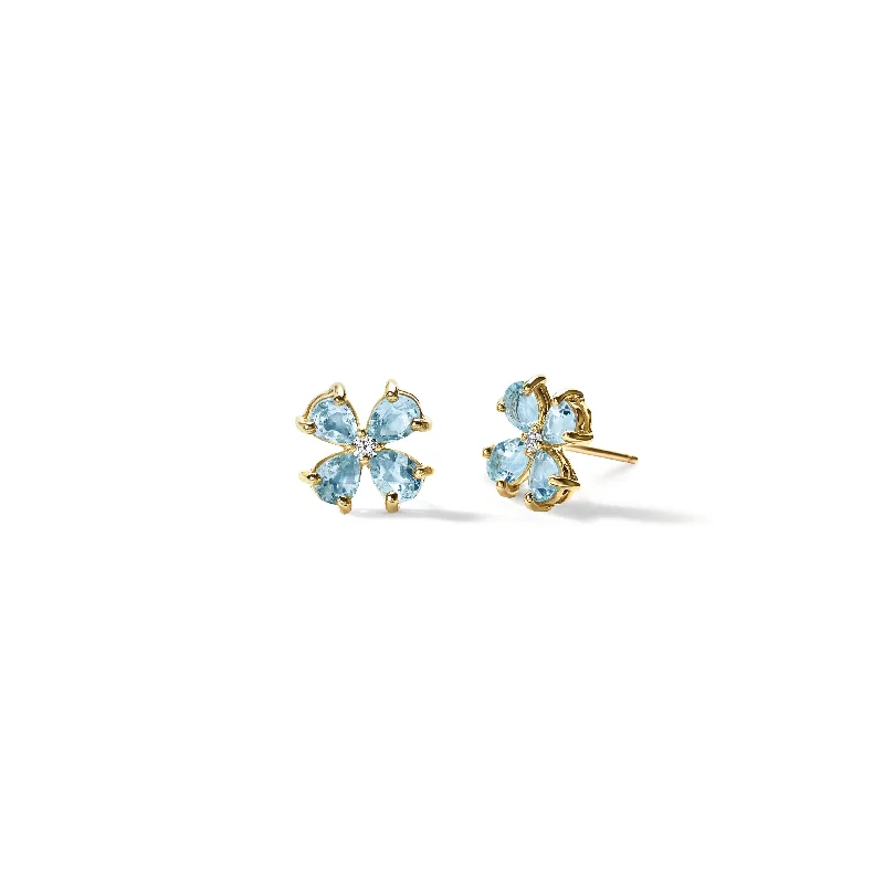 Artistic earrings for women -Klover Small Earrings Yellow Gold - Blue Topaz & Diamond