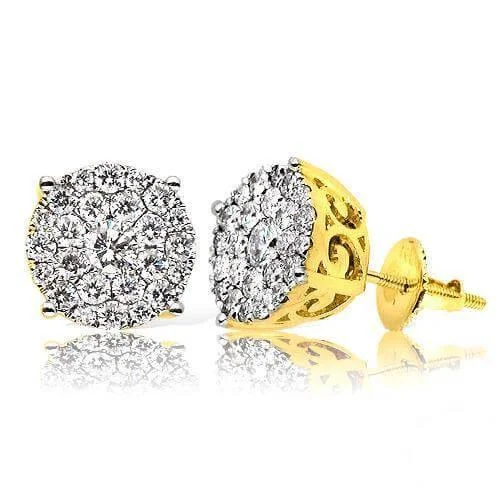 Bridal crystal earrings for women -JDTKCL1006Y- 14KY 1.60 CTTW DIAMOND CLUSTER EARRINGS