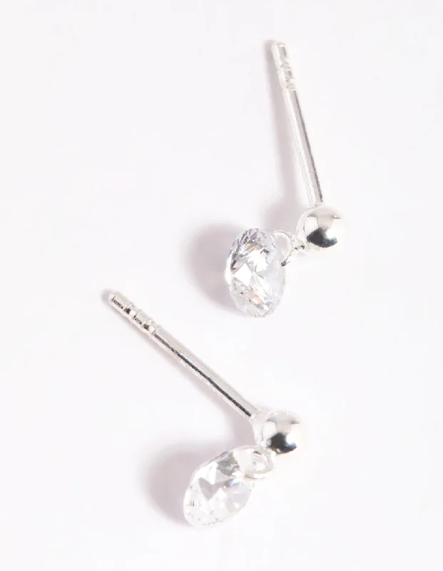 Hoop diamond earrings for women -Sterling Silver Crystal Stud Earrings