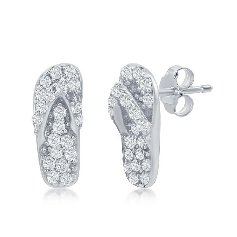 Matching earrings for women -Sterling Silver CZ Flip Flop Stud Earrings