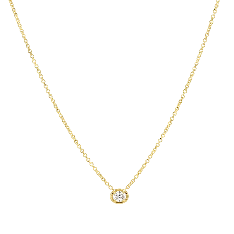 Designer pendant necklaces for women -Oval Diamond Solitaire Necklace