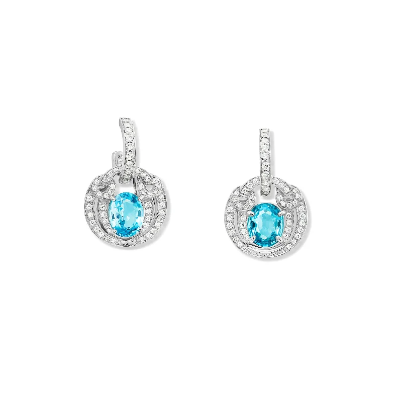 Custom-made earrings for women -Frida Earring Drops 18ct White Gold - Blue Zircon & Diamond