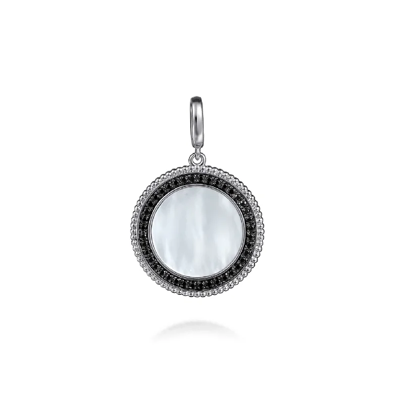 Elegant necklaces for women -Gabriel Silver White Mother Pearl and Black Spinel Bujukan Medallion Pendant