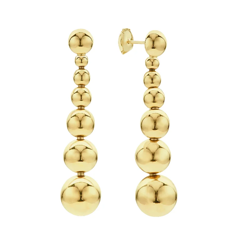 Long drop earrings for women -Caviar Gold Seven Graduated Bead Drop Earrings