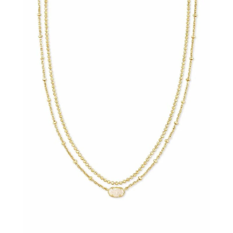 Modern silver necklaces for women -Kendra Scott Emilie Multi Strand Necklace in Gold Metal with Iridescent Drusy