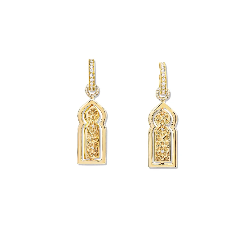 Geometric stud earrings for women -Porte Ouvrant Earring Drops Yellow Gold - Diamond