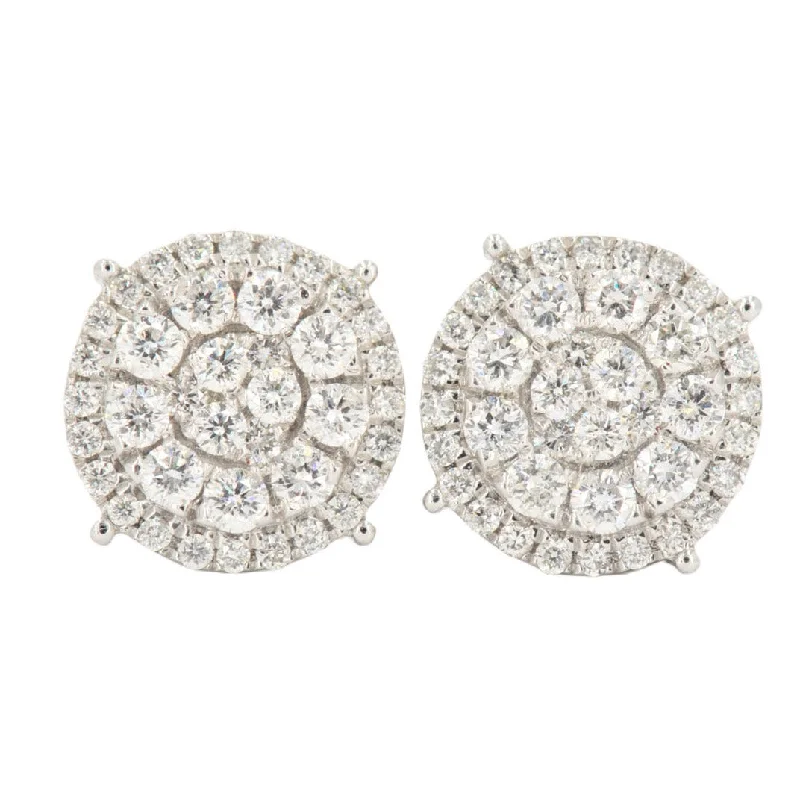 Large statement earrings for women -14KW 1.50CTW DIAMOND ROUND CLUSTER EARRINGS WITH HALO