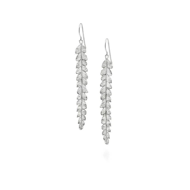 Minimalist earrings for women -Silver Long Fern Earrings