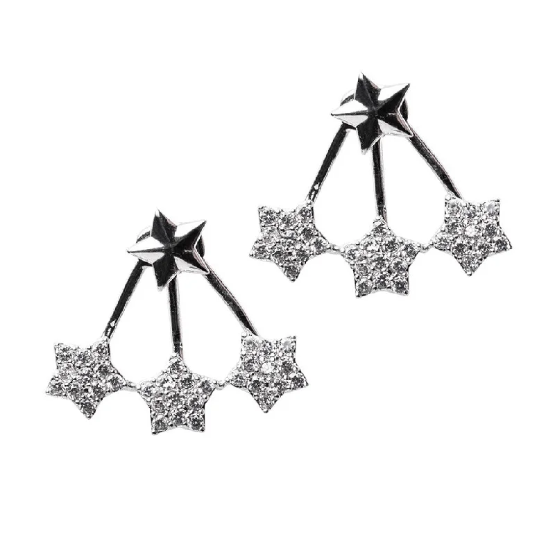 Hoop diamond earrings for women -Triple Star Front to Back Earrings