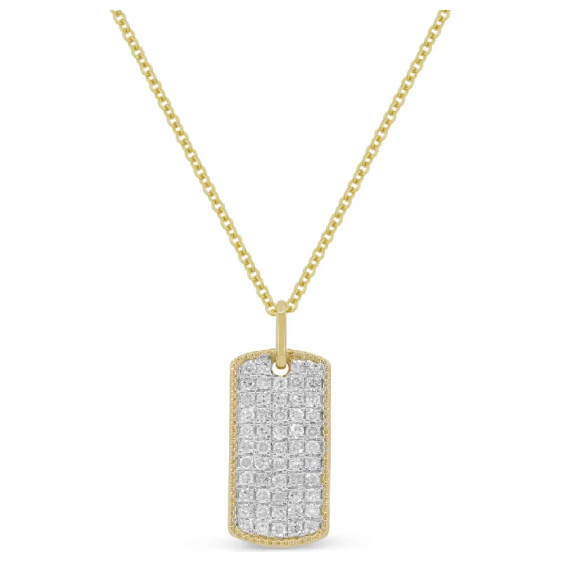 Silver necklaces for women -14K Yellow Gold Pave Diamond Petite Dog Tag Pendant Necklace