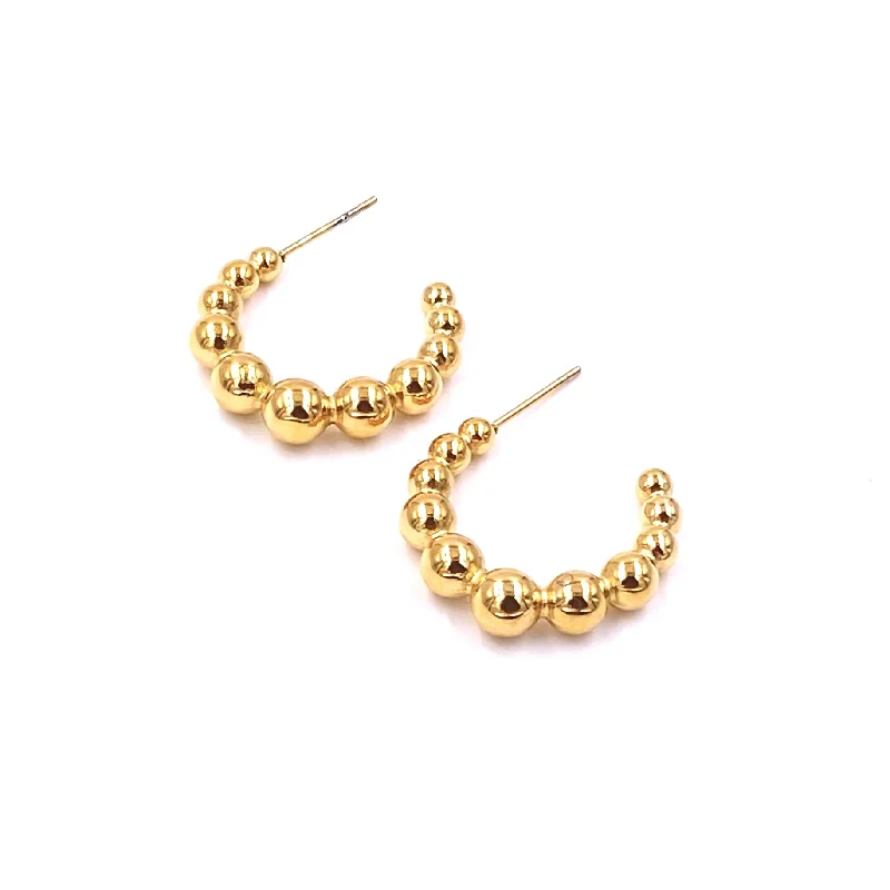 High-end earrings for women -Ashley Gold Stainless Steel Gold Plated 11 Ball Hoop Earrings