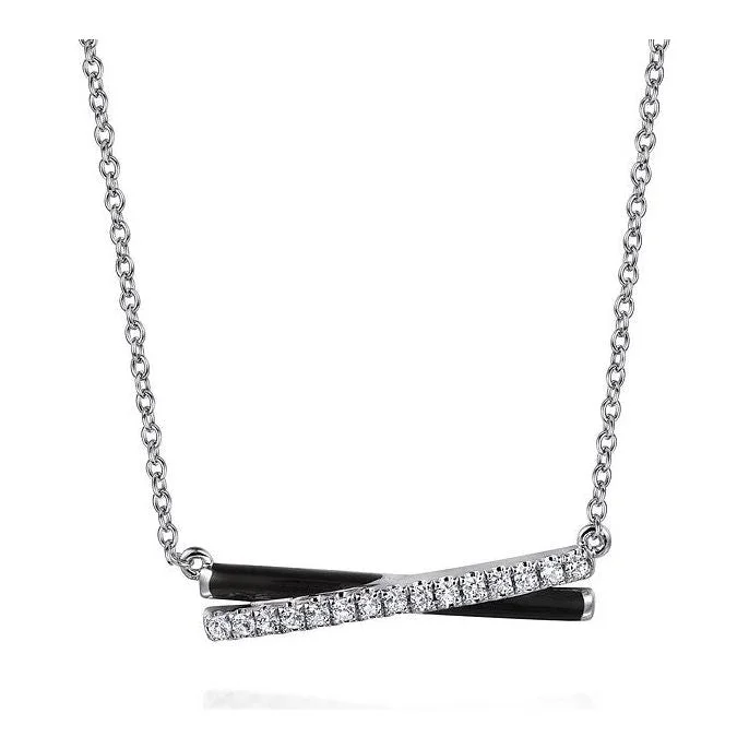 Gold necklaces for women -Gabriel Silver White Sapphire and Black Enamel Criss Cross Bar Necklace