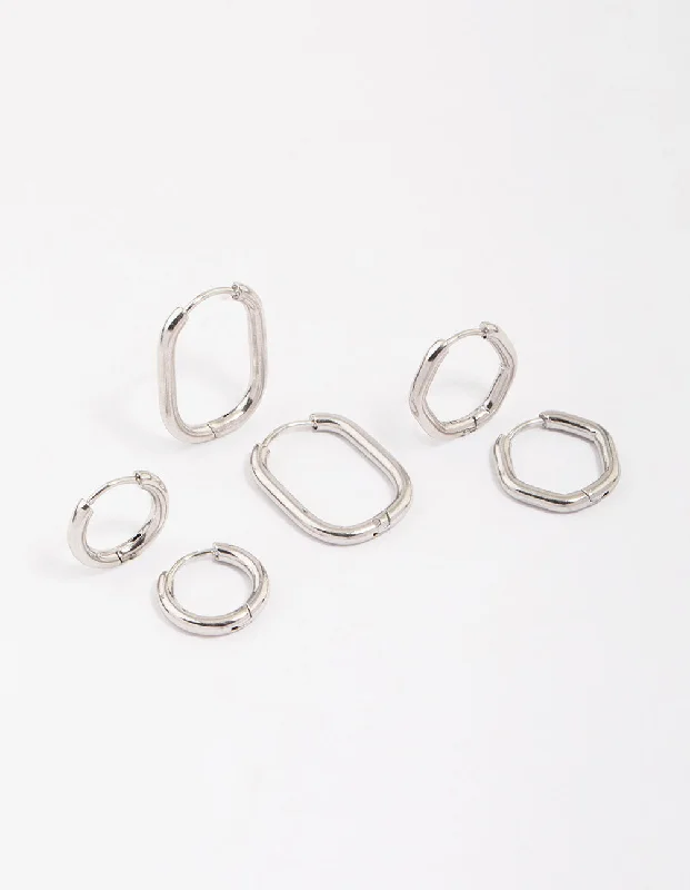 Trendy drop earrings for women -Surgical Steel Geometric Modern Hoop Earring 3-Pack