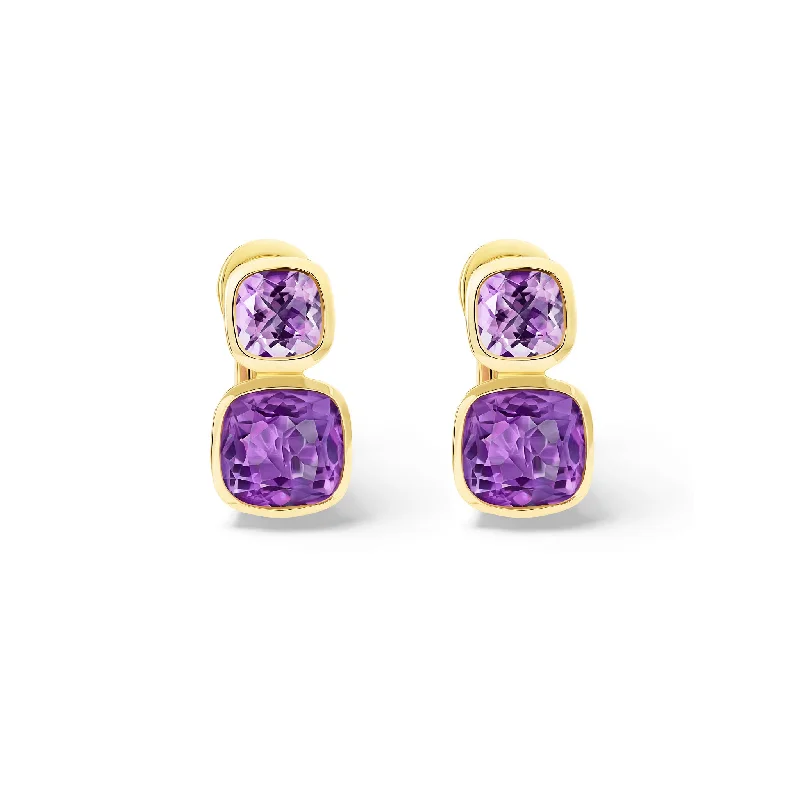 Rose gold earrings for women -Qin & Han Earrings 18ct Yellow Gold - Pale Amethyst & Pink Amethyst